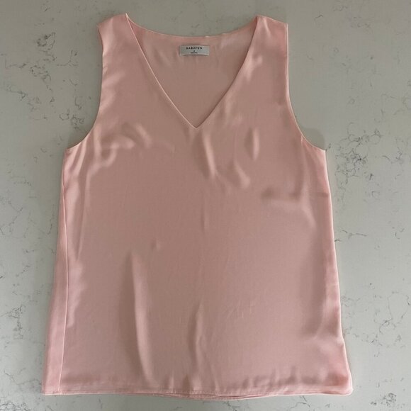 Aritzia Babaton Sleeveless V Neck Lined Polyester Tan Top Soft Pink Sz S - Picture 2 of 13